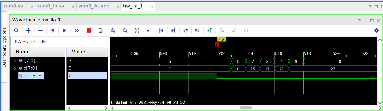Logic analyzer trace capture for the sum8 circuit.